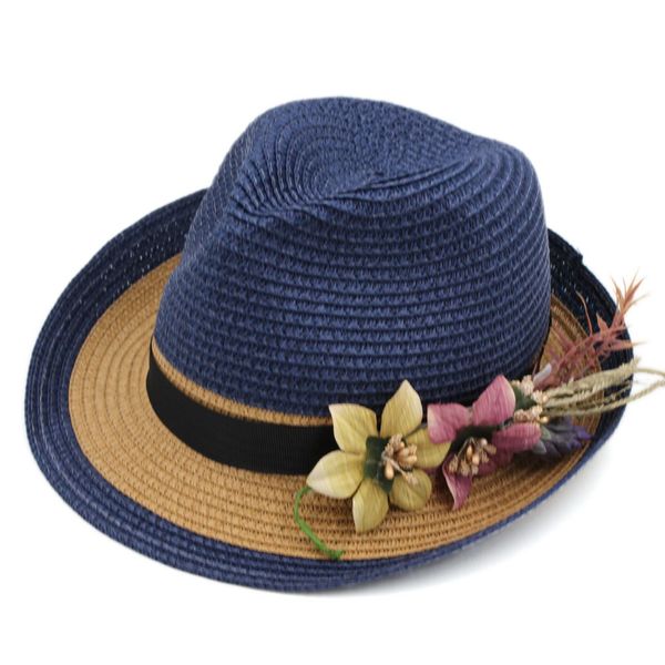spring summer beach street outdoor party sunhat plastic straw upturn roll-up brim fedora cap gentleman lover trilby hat with flower, Blue;gray
spring summer beach street outdoor party sunhat plastic straw upturn roll-up brim fedora cap gentleman lover trilby hat with flower, Blue;gray