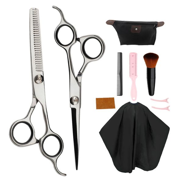 6" hairdressing scissors hair cutting capes cloth thinning shears kit black 
6" hairdressing scissors hair cutting capes cloth thinning shears kit black