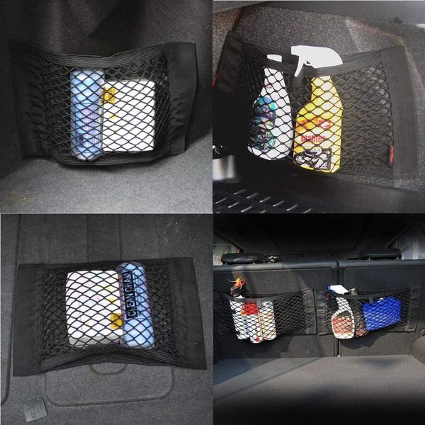

huihom 40*25cm elastic nylon net mesh pocket car rear trunk organizer storage bag automobile stowing tidying accessories