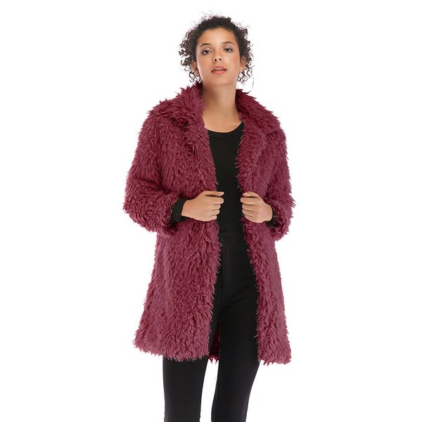 2019 european and american women's winter warm plush jacket female lapel long coat female, Black;white
2019 european and american women's winter warm plush jacket female lapel long coat female, Black;white