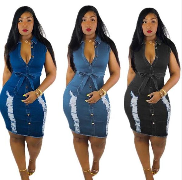 women women new dress holes water with washing denim skirt short deep v neck for one-piece tcbdw, Black
women women new dress holes water with washing denim skirt short deep v neck for one-piece tcbdw, Black