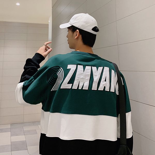2019 spring korean men's trend wild personality stitching design stand collar letter casual pullover harajuku, Black
2019 spring korean men's trend wild personality stitching design stand collar letter casual pullover harajuku, Black