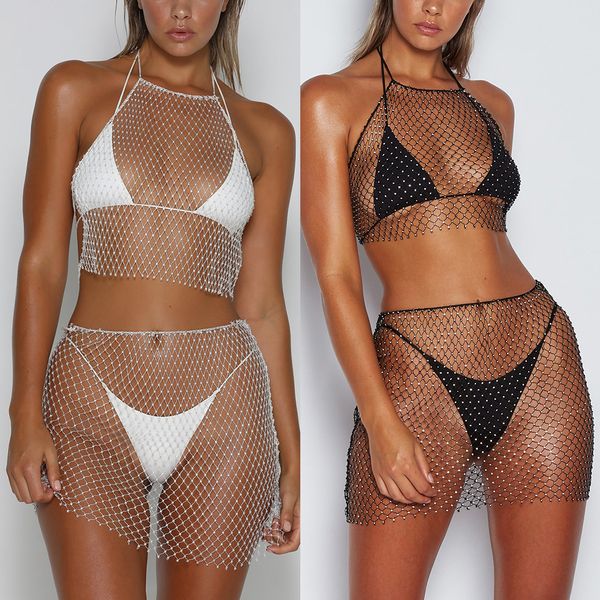 women halter neck swimwear perspective smock hollow out beachwear mesh cover-up beach bikini crop, White
women halter neck swimwear perspective smock hollow out beachwear mesh cover-up beach bikini crop, White