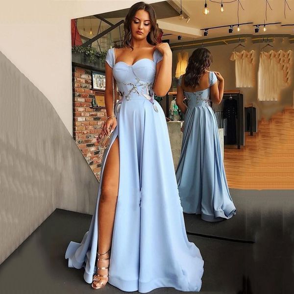 sky blue formal prom party dresses sweetheart side slit cap sleeves 2020 side split appliques evening gowns sweetheart prom dresses, Black
sky blue formal prom party dresses sweetheart side slit cap sleeves 2020 side split appliques evening gowns sweetheart prom dresses, Black