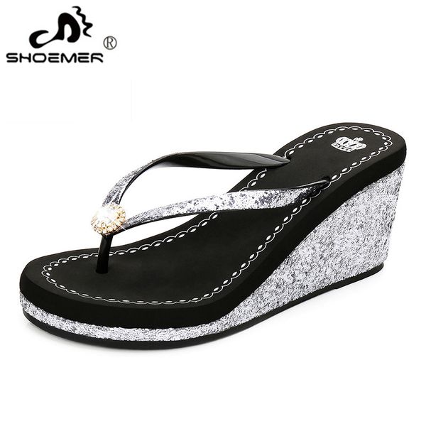 shoemer 2019 new design summer bling bright diamond women's slippers slope with non-slip high heel flip-flops shoes size 35-40, Black
shoemer 2019 new design summer bling bright diamond women's slippers slope with non-slip high heel flip-flops shoes size 35-40, Black