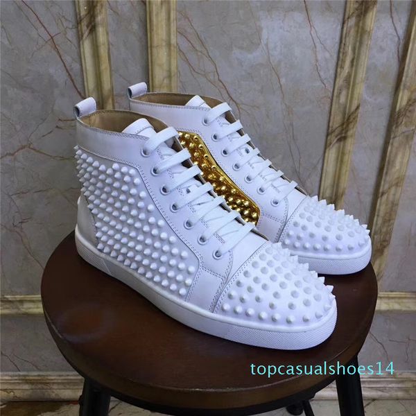 luxury mens spikes genuine leather high-sneakers designer women red bottom trainers pik pik studs wedding casual shoes with box t14, Black
luxury mens spikes genuine leather high-sneakers designer women red bottom trainers pik pik studs wedding casual shoes with box t14, Black