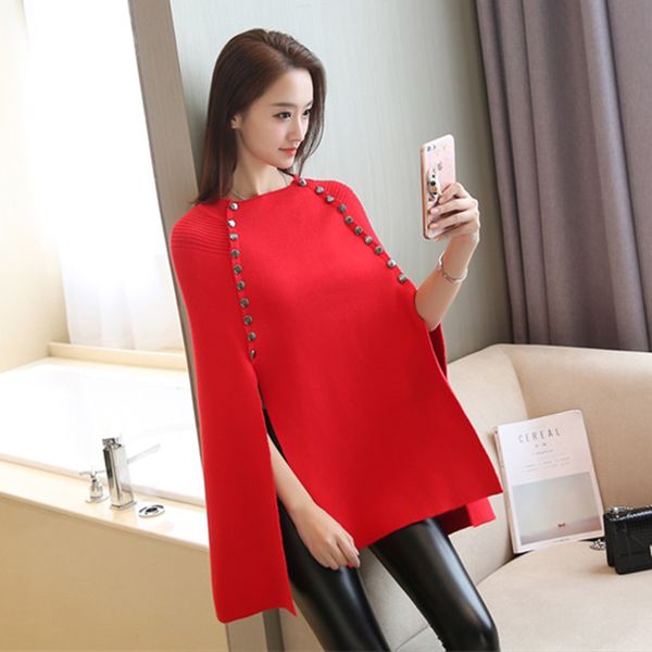 luxury party club ladies metal button split knitwear sweater cape ponchos loose pullover long sweatercoat jumper coat pull cloak, White;black
luxury party club ladies metal button split knitwear sweater cape ponchos loose pullover long sweatercoat jumper coat pull cloak, White;black