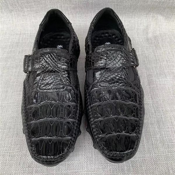 exotic genuine crocodile skin soft sole men's flat authentic real alligator leather hook and loop male casual walking shoes, Black
exotic genuine crocodile skin soft sole men's flat authentic real alligator leather hook and loop male casual walking shoes, Black
