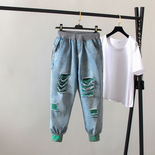 2019 plus size ladies elastic waist harem pants for women boyfriend loose jeans denim pants casual vintage big hole jeans femme, Blue
2019 plus size ladies elastic waist harem pants for women boyfriend loose jeans denim pants casual vintage big hole jeans femme, Blue