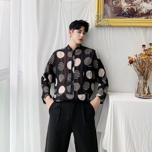 men summer thin dot stripe stand collar loose casual shirt male women vintage couple shirt streetwear hip hop party dress shirts, White;black
men summer thin dot stripe stand collar loose casual shirt male women vintage couple shirt streetwear hip hop party dress shirts, White;black
