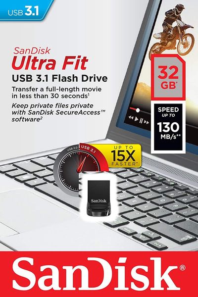 

Флешка Sandisk 32 ГБ Ultra Fit USB 3.1 - SDCZ430-032G с поддержкой USB 3.0 (совместима с USB 2.0)