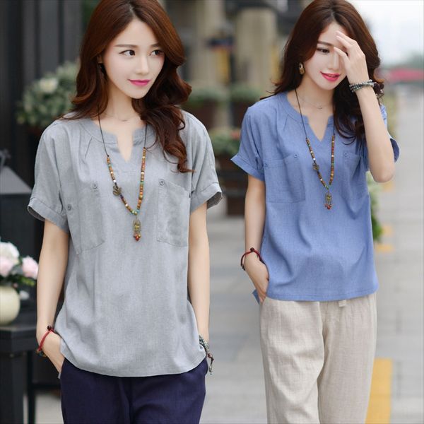 2019 summer clothes women's t- cotton loose short-sleeved cotton and linen t-shirt women's large size casual linen shirt fashion, White
2019 summer clothes women's t- cotton loose short-sleeved cotton and linen t-shirt women's large size casual linen shirt fashion, White