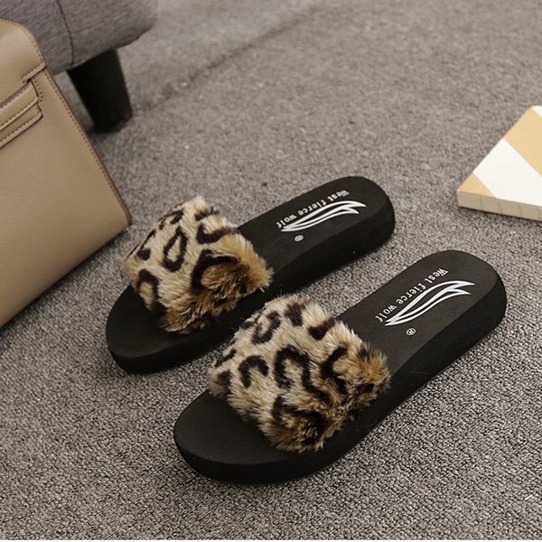 new leopard fur slides women anti-skid flip flops ladies fashion wedges slip on shoes summer cozy fur beach shoes basic slippers, Black 
new leopard fur slides women anti-skid flip flops ladies fashion wedges slip on shoes summer cozy fur beach shoes basic slippers, Black