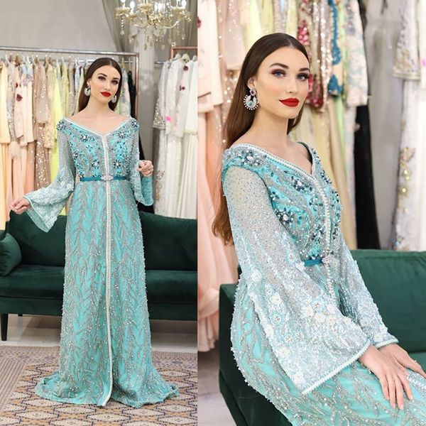 long sleeve sheath prom dresses v neck appliques beads tulle party gowns sweep train special occasion dresses, Black
long sleeve sheath prom dresses v neck appliques beads tulle party gowns sweep train special occasion dresses, Black