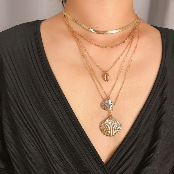 women bohemian multilayer for shell pattern pendant necklaces gold chains shell gold color ladies sea shell choker necklace jewelry, Golden;silver
women bohemian multilayer for shell pattern pendant necklaces gold chains shell gold color ladies sea shell choker necklace jewelry, Golden;silver