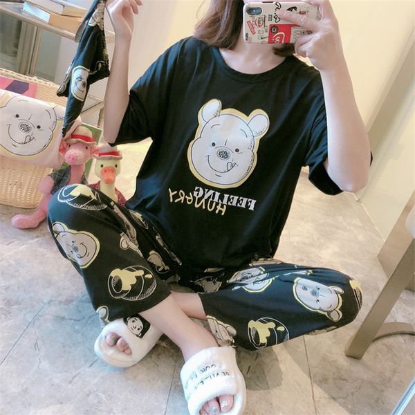 black cute bear print pajamas set fashion summer winter thin sleepwear with hop-pocket 3pcs nightgown loose home suits, Black;red
black cute bear print pajamas set fashion summer winter thin sleepwear with hop-pocket 3pcs nightgown loose home suits, Black;red