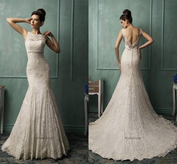 2020 new elegant amelia sposa mermaid lace wedding dress vestido de applique scoop chapel train open back bridal gown 778, White
2020 new elegant amelia sposa mermaid lace wedding dress vestido de applique scoop chapel train open back bridal gown 778, White