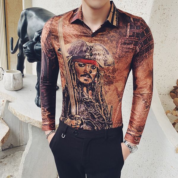 new allover printed mens shirts long sleeve slim fit mens dress shirts fashion casual club party male, White;black
new allover printed mens shirts long sleeve slim fit mens dress shirts fashion casual club party male, White;black