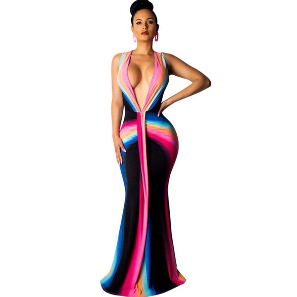 rainbow print mermaid bodycon maxi dress women deep v-neck floor-length elegant evening night club celebrity party dresses, Black;pink
rainbow print mermaid bodycon maxi dress women deep v-neck floor-length elegant evening night club celebrity party dresses, Black;pink