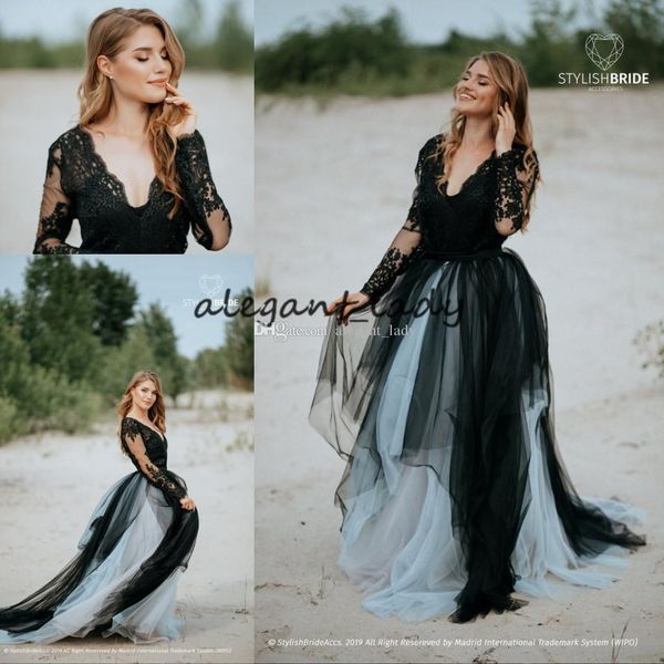 vintage black bohemian wedding dresses with long sleeve 2019 gothic lace backless v-neck beach garden bridal informal temple gown, White
vintage black bohemian wedding dresses with long sleeve 2019 gothic lace backless v-neck beach garden bridal informal temple gown, White