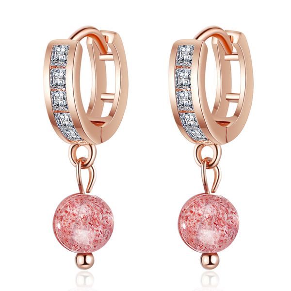 

romantic cute rosegold hoop earrings pink strawberry crystal 925 silver hypoallergenic luxury earring jewelry gift, Golden;silver