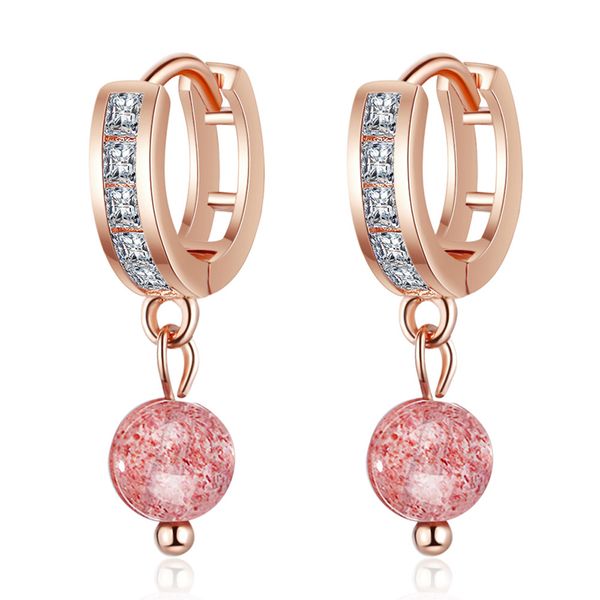 

romantic cute rosegold hoop earrings pink strawberry crystal 925 silver hypoallergenic luxury earring jewelry gift, Golden;silver