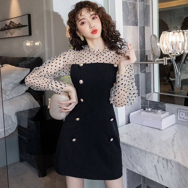 women's spring autumn new plus size dress wave dot mesh patchwork fake two ruffles stand lantern sleeve a-line mini dress ml625, Black;gray
women's spring autumn new plus size dress wave dot mesh patchwork fake two ruffles stand lantern sleeve a-line mini dress ml625, Black;gray