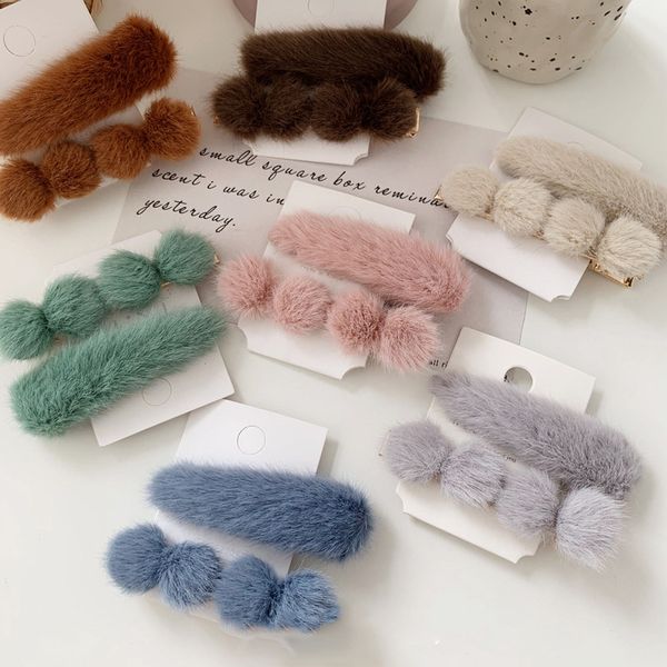 2pc korean winter plush hairpins solid color faux fur water drop barrettes hair clips for girls hair jewelry accessories, Golden;white
2pc korean winter plush hairpins solid color faux fur water drop barrettes hair clips for girls hair jewelry accessories, Golden;white