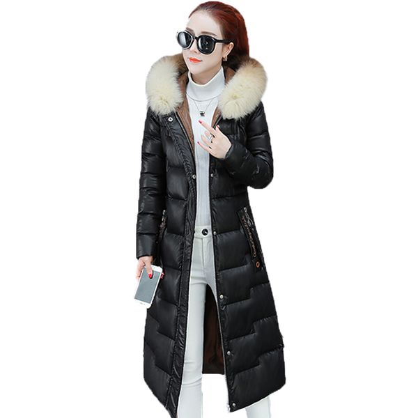 long parkas winter women pu leather jacket 2019 new slim down cotton coat temperament large size female jacket fc30, Black
long parkas winter women pu leather jacket 2019 new slim down cotton coat temperament large size female jacket fc30, Black