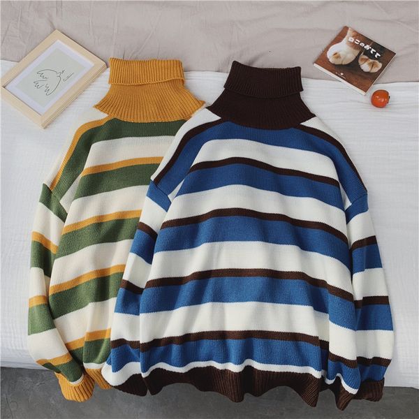 winter striped turtleneck sweater men warm fashion contrast color casual knit pullover mens streetwear loose male weter clothes, White;black
winter striped turtleneck sweater men warm fashion contrast color casual knit pullover mens streetwear loose male weter clothes, White;black