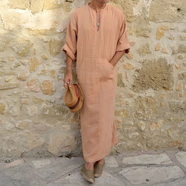 men fashion muslim cotton linen loose saudi arab dubai robe long shirt deep v neck solid color middle east robes 2019 new, White;black
men fashion muslim cotton linen loose saudi arab dubai robe long shirt deep v neck solid color middle east robes 2019 new, White;black