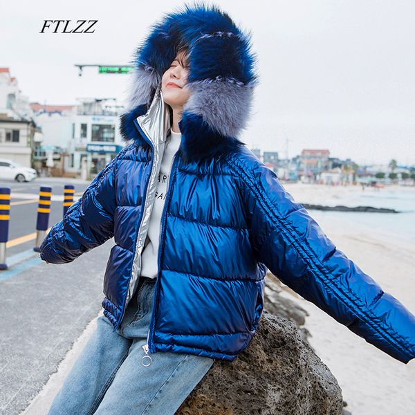ftlzz winter women short jacket bright side hooded parkas warm large fur collar loose overcoat cotton padded zipper outerwear, Black
ftlzz winter women short jacket bright side hooded parkas warm large fur collar loose overcoat cotton padded zipper outerwear, Black