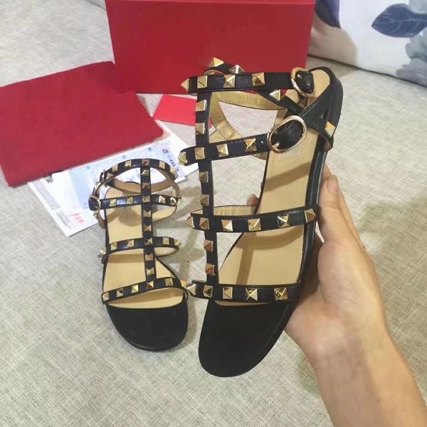 designer women's sandals shoes rivets decorated dress shoes, Black