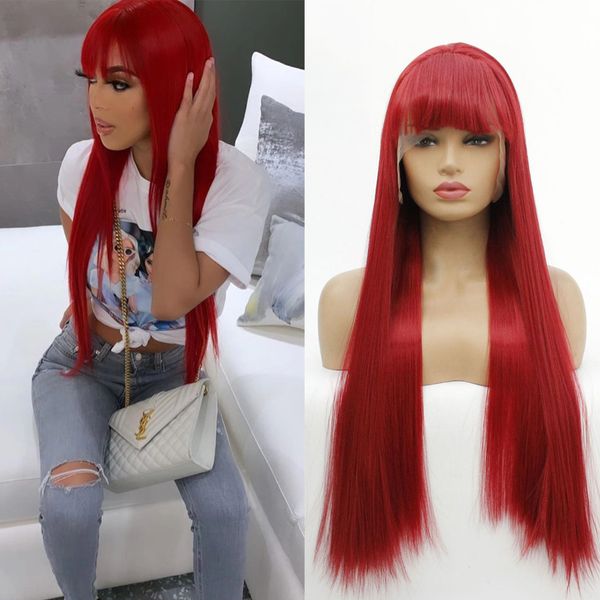 red hair lace front wigs with bangs synthetic hair wig heat resistant fiber synthetic wigs simulate human hair synthetic lace wig for women, Black
red hair lace front wigs with bangs synthetic hair wig heat resistant fiber synthetic wigs simulate human hair synthetic lace wig for women, Black
