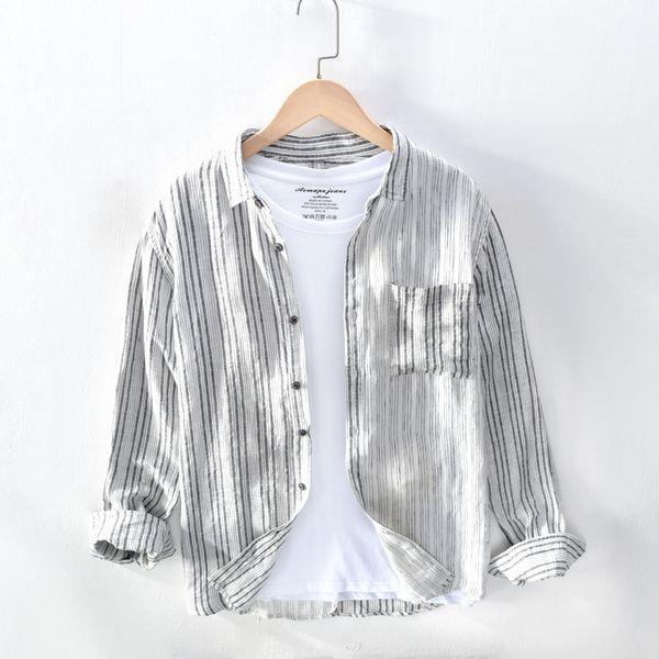 2020 men flax stripes casual shirt fold-down collar-style holiday comfortable breathable shirt, White;black
2020 men flax stripes casual shirt fold-down collar-style holiday comfortable breathable shirt, White;black