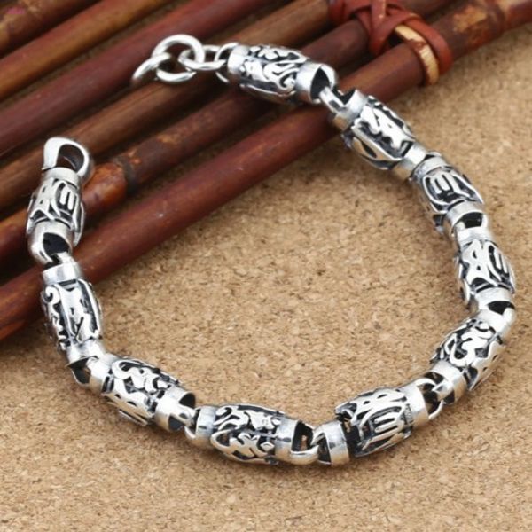 s925 pure silver personal jewelry retro thai silver male six character truth bucket beads beaded bracelet for men 2019 new, Black
s925 pure silver personal jewelry retro thai silver male six character truth bucket beads beaded bracelet for men 2019 new, Black
