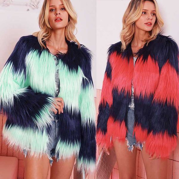 2019 fashion women stripe contrast color faux fur coat autumn winter warm long-sleeved plush jacket female green red blue coats, Black
2019 fashion women stripe contrast color faux fur coat autumn winter warm long-sleeved plush jacket female green red blue coats, Black