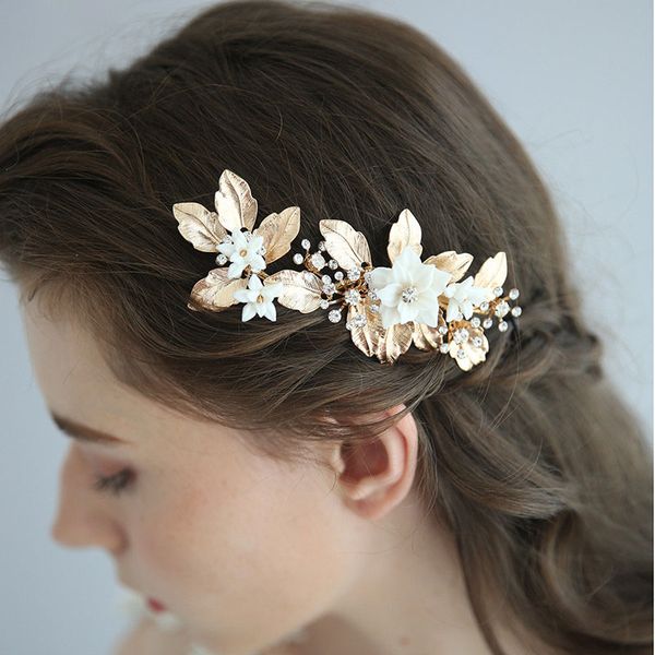 slbridal gold handmade crystal rhinestone ceramic flower leaf wedding hair clip barrettes bridal hair accessories women jewelry, Golden;white
slbridal gold handmade crystal rhinestone ceramic flower leaf wedding hair clip barrettes bridal hair accessories women jewelry, Golden;white