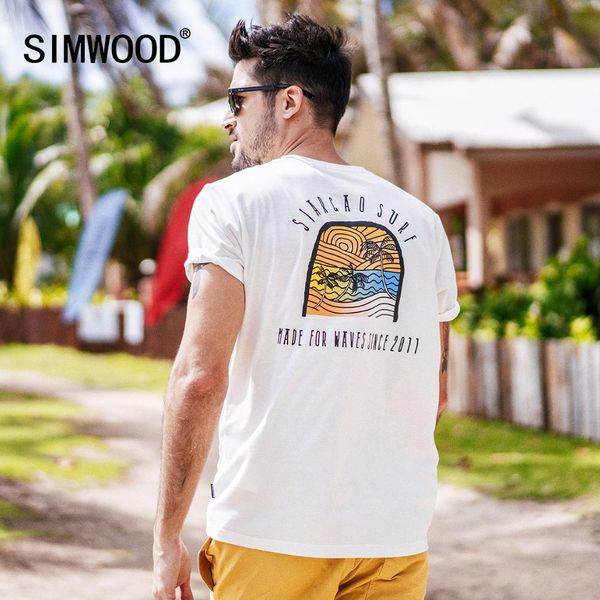 

simwood 2019 summer new carton funny t-shirt men vacation beach style thin 100% cotton causal tshirt 190339, White;black