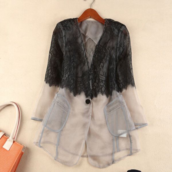 tvvovvin new 2019 spring office lady style v-neck lace single button patchwork hollow out lace female slim coat tide f216, Black;brown
tvvovvin new 2019 spring office lady style v-neck lace single button patchwork hollow out lace female slim coat tide f216, Black;brown