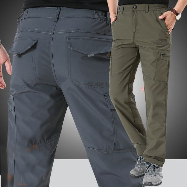 men full length cargo pants elastic waist spring and autumn trousers men 50, Black