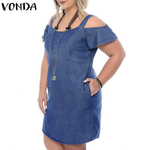 vonda women casual denim mini dress 2018 summer female off shoulder o neck short sleeve solid plus size ruffles vestidos, Black;gray
vonda women casual denim mini dress 2018 summer female off shoulder o neck short sleeve solid plus size ruffles vestidos, Black;gray
