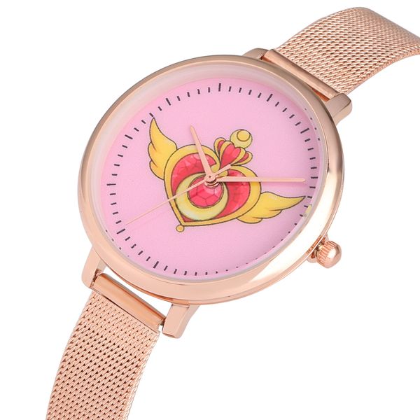 women quartz watch lovely sailor moon yellow love wing pattern dial wristwatch stainless steel case girls watch xmas gifts, Slivery;brown
women quartz watch lovely sailor moon yellow love wing pattern dial wristwatch stainless steel case girls watch xmas gifts, Slivery;brown