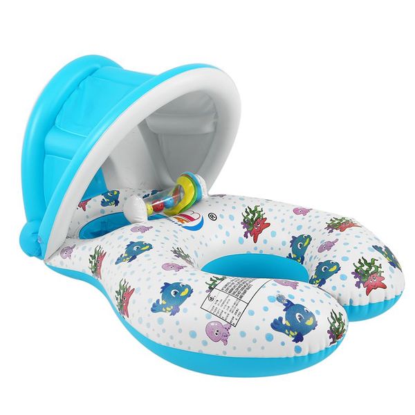 safe soft inflatable mother&baby swim float ring kids seat double person swimming pool white color with sun cover 
safe soft inflatable mother&baby swim float ring kids seat double person swimming pool white color with sun cover