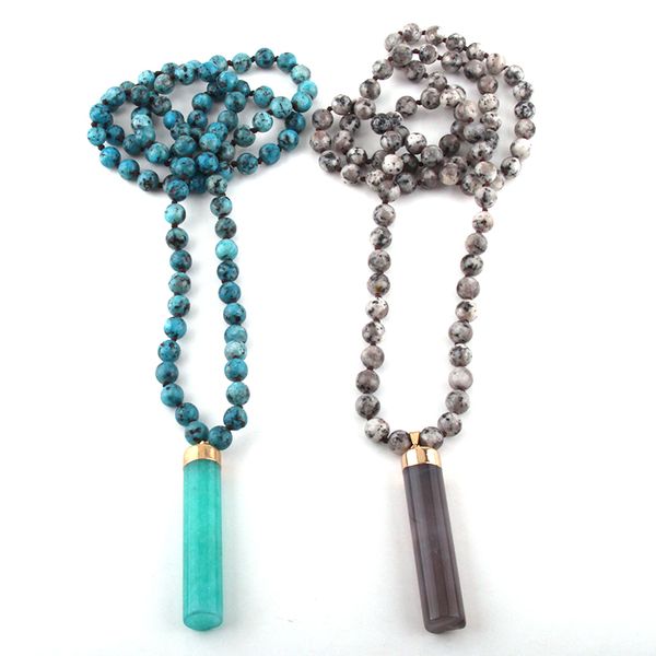 fashion bohemian tribal jewelry aqua / gray stones long knotted stone cylinder pendant necklaces women necklace, Silver
fashion bohemian tribal jewelry aqua / gray stones long knotted stone cylinder pendant necklaces women necklace, Silver