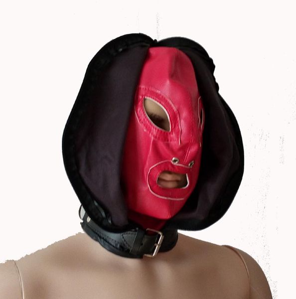 female leather zippered dual face head bondage devil hood with open mouth eyes mask sensual restraint play halloween costume, Black;red
female leather zippered dual face head bondage devil hood with open mouth eyes mask sensual restraint play halloween costume, Black;red