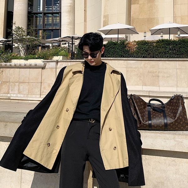 autumn windbreaker men's fashion contrast color casual belt double-breasted coat men streetwear loose long jacket mens overcoat, Tan;black
autumn windbreaker men's fashion contrast color casual belt double-breasted coat men streetwear loose long jacket mens overcoat, Tan;black