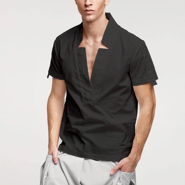 men's casual shirts summer male shirt cotton blended mens thin brief breathable v neck solid color short sleeve loose blouse, White;black
men's casual shirts summer male shirt cotton blended mens thin brief breathable v neck solid color short sleeve loose blouse, White;black