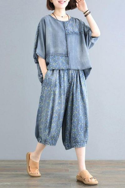 2020 female new summer korean style plus size floral casual fashion slim tencel loose denim suit, White
2020 female new summer korean style plus size floral casual fashion slim tencel loose denim suit, White