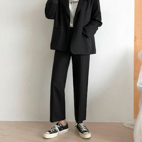 high waist wide leg pants woman joker leisure time nine part suit pants easy fall feeling directly cuffless trousers cec, Black
high waist wide leg pants woman joker leisure time nine part suit pants easy fall feeling directly cuffless trousers cec, Black